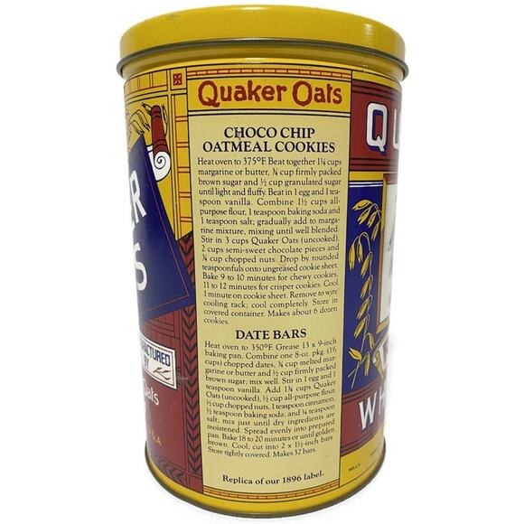 Vintage 1984 Quaker Oats Rolled White Oats Collectible Tin Can 8" Tall - Picture 4 of 6